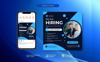 Blue Square Banner Template: Hiring PSD Job Vacancy