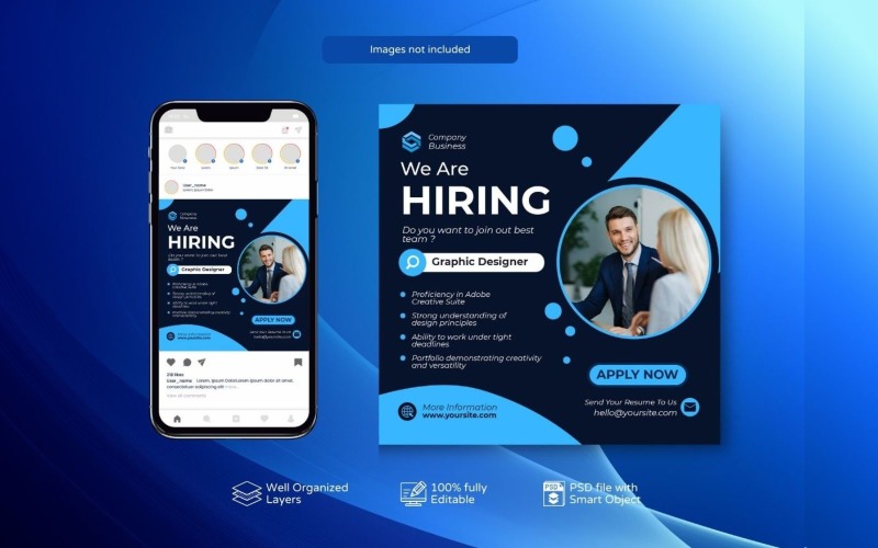 Blue Square Banner Template: Hiring PSD Job Vacancy Social Media