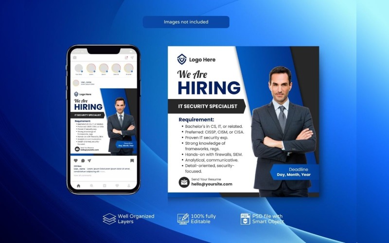 Elegant Job Vacancy PSD Template: Hiring Social Media Design