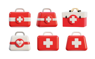 3d First aid kit box medical help suitcase icon set