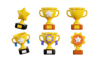 Trophy cup icon 3d rendering vector illustration