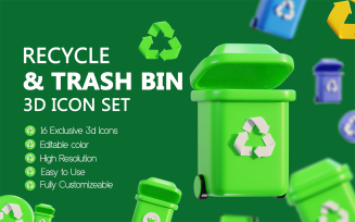 3d recycle and trash bin icon set