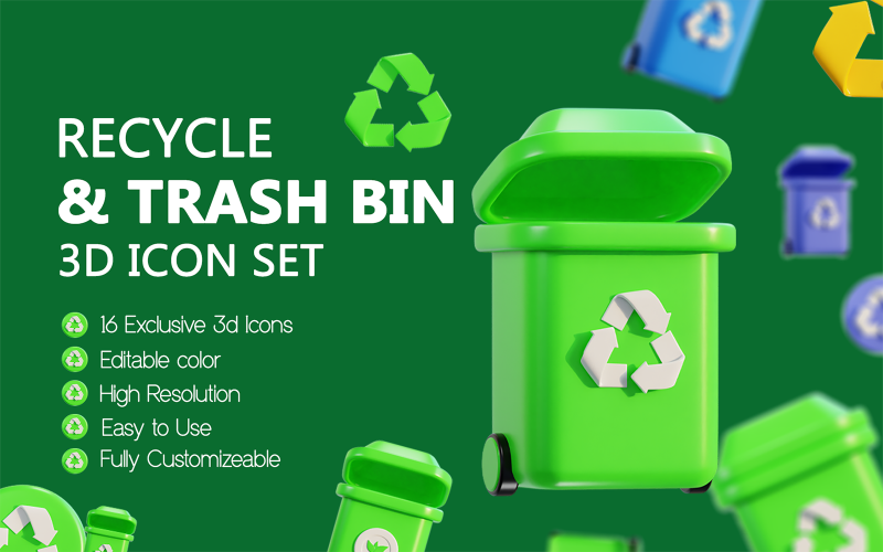 3d recycle and trash bin icon set Model