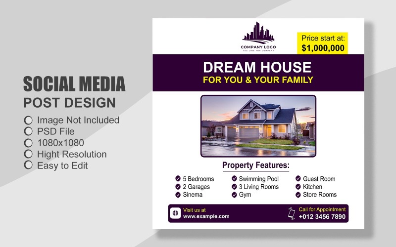 Real Estate Social Media Post Template in PSD - 070