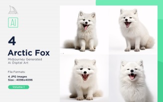 Arctic Fox funny Animal head peeking on white background Set