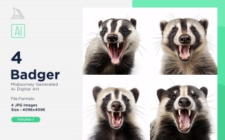 Badger funny Animal head peeking on white background Set