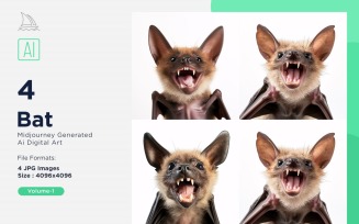 Bat funny Animal head peeking on white background Set