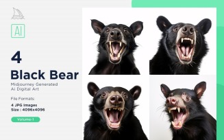 Black Bear funny Animal head peeking on white background Set