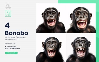 Bonobo funny Animal head peeking on white background Set