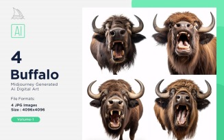 Buffalo funny Animal head peeking on white background Set