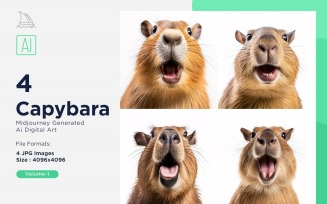 Capybara funny Animal head peeking on white background Set