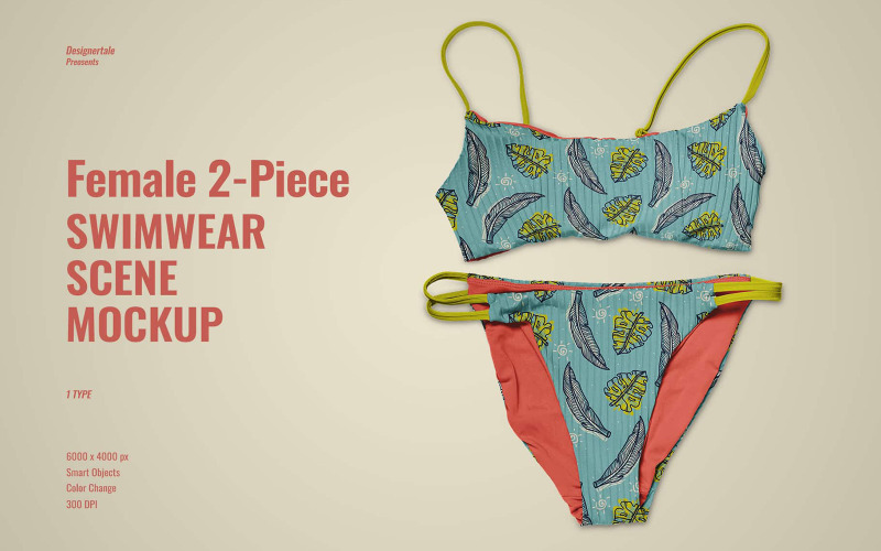 Female 2-Piece Swimwear Scene Mockup Product Mockup