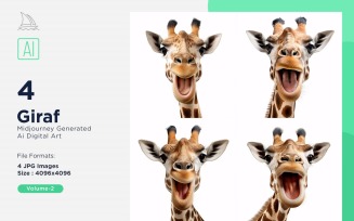 Giraffe funny Animal head peeking on white background Set 2