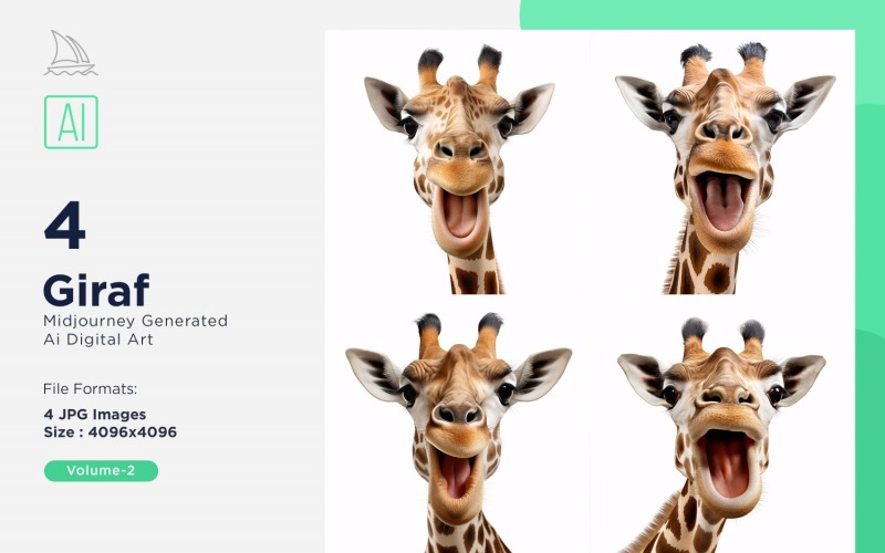 Giraffe funny Animal head peeking on white background Set 2 Illustration