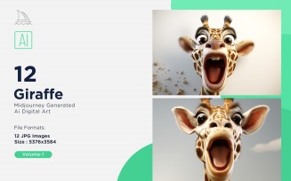 Giraffe funny Animal head peeking on white background Set