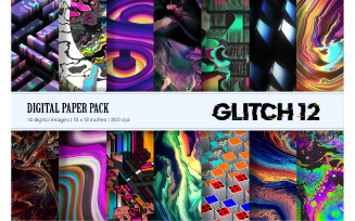 Glitch Psychedelic 12. Digital Paper Set.