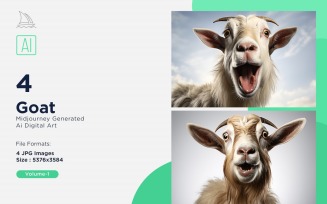 Goat funny Animal head peeking on white background Set