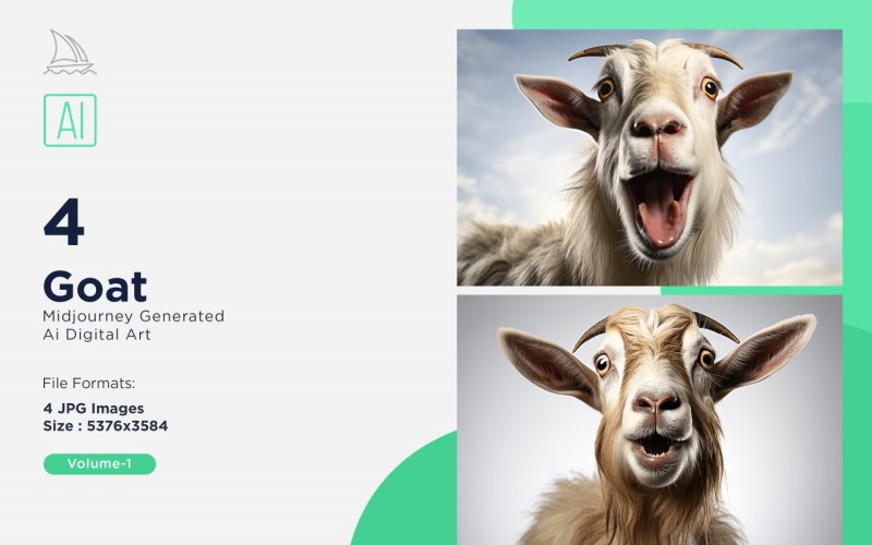 Goat funny Animal head peeking on white background Set Illustration