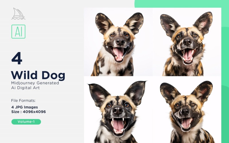 Wild Dog funny Animal head peeking on white background Set Illustration