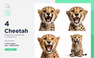 Cheetah funny Animal head peeking on white background Set