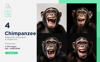 Chimpanzee funny Animal head peeking on white background Set