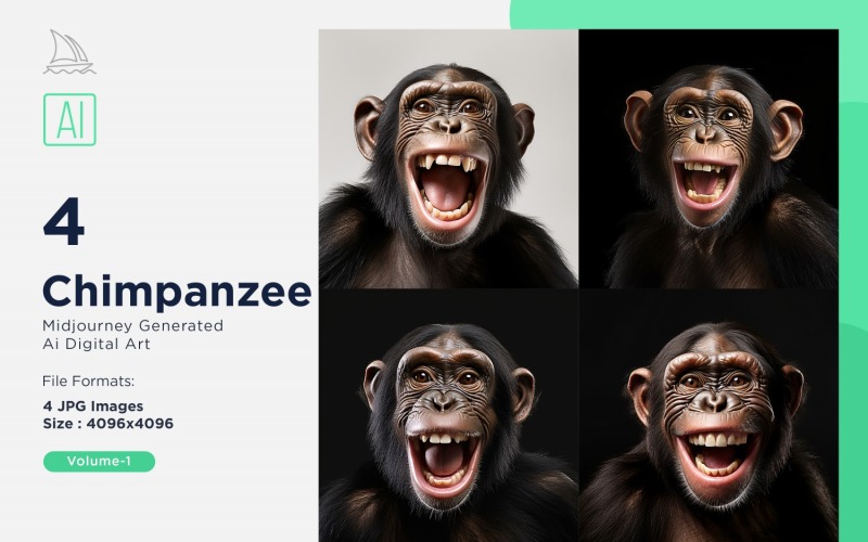 Chimpanzee funny Animal head peeking on white background Set Illustration