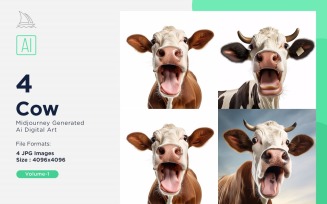 Cow funny Animal head peeking on white background Set