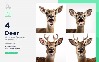 Deer funny Animal head peeking on white background Set