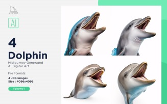 Dolphin funny Animal head peeking on white background Set