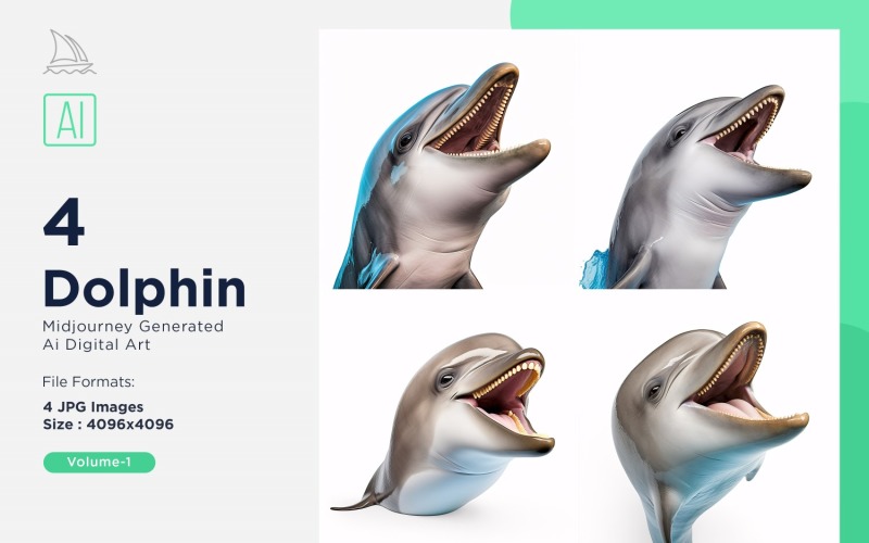 Dolphin funny Animal head peeking on white background Set Illustration