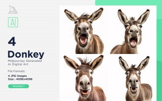 Donkey funny Animal head peeking on white background Set