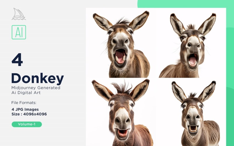 Donkey funny Animal head peeking on white background Set Illustration