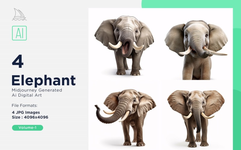 Elephant funny Animal head peeking on white background Set Illustration