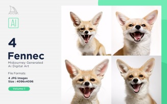 Fennec funny Animal head peeking on white background Set