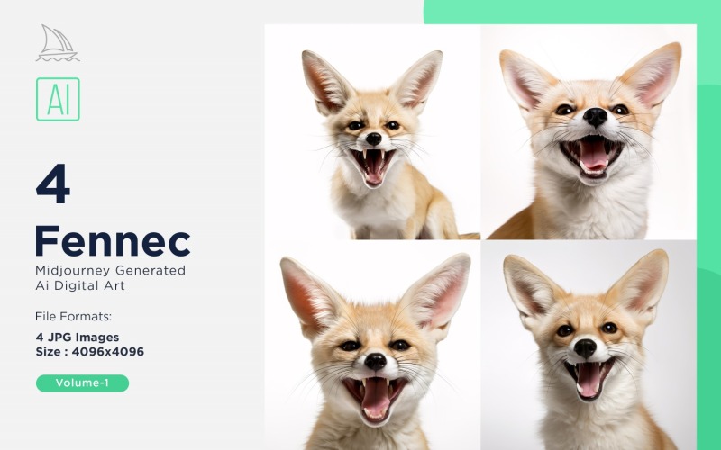 Fennec funny Animal head peeking on white background Set Illustration