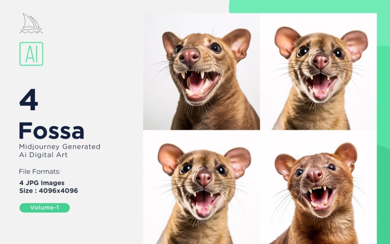 Fossa funny Animal head peeking on white background Set Illustration