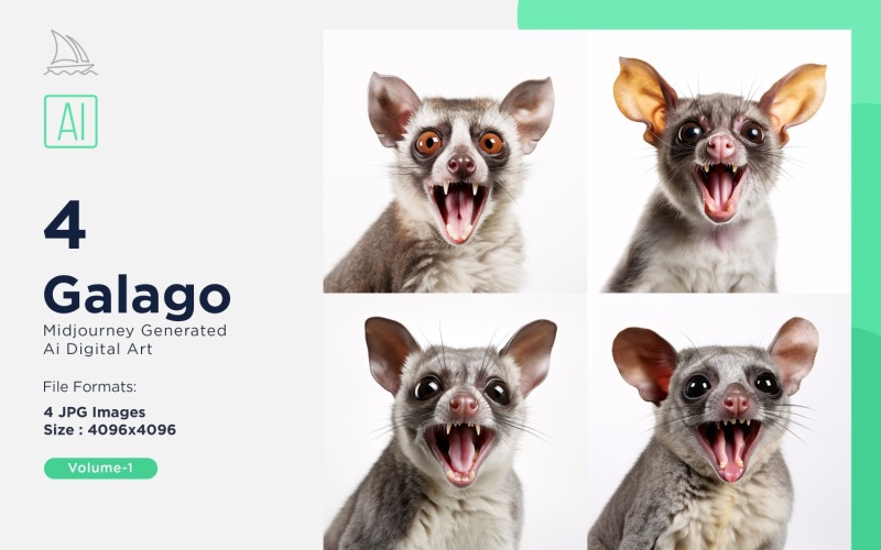 Galago funny Animal head peeking on white background Set Illustration