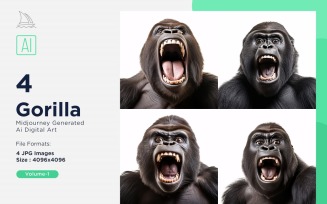 Gorilla funny Animal head peeking on white background Set