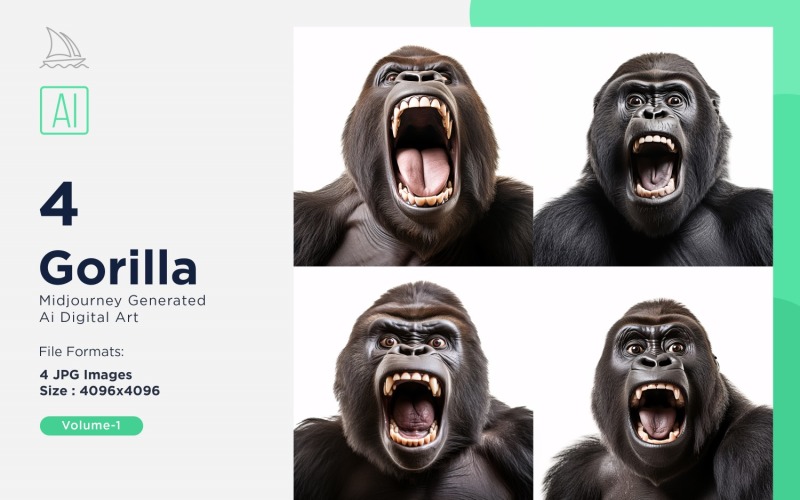 Gorilla funny Animal head peeking on white background Set Illustration