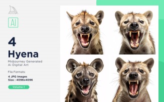 Hyena funny Animal head peeking on white background Set