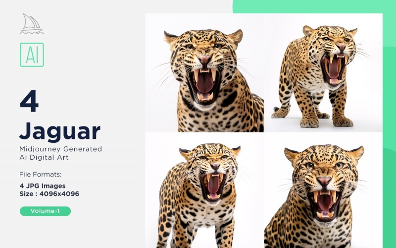 Jaguar funny Animal head peeking on white background Set Illustration