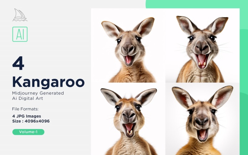 Kangaroo funny Animal head peeking on white background Set Illustration