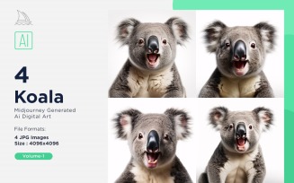 Koala funny Animal head peeking on white background Set