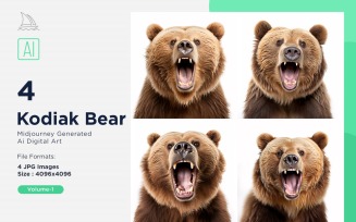 Kodiak Bear funny Animal head peeking on white background Set
