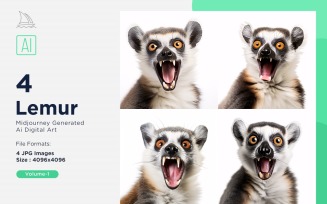 Lemur funny Animal head peeking on white background Set