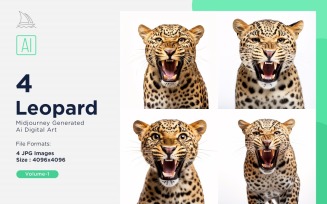 Leopard funny Animal head peeking on white background Set