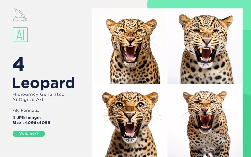 Leopard funny Animal head peeking on white background Set Illustration