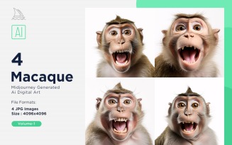 Macaque funny Animal head peeking on white background Set