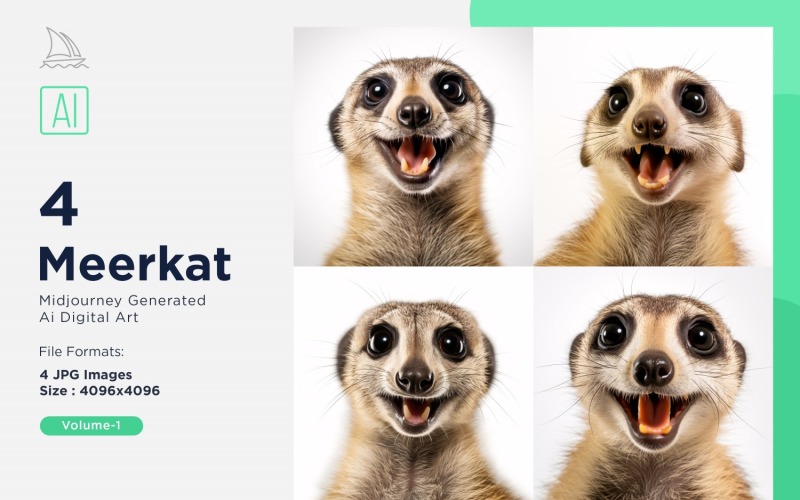 Meerkat funny Animal head peeking on white background Set Illustration