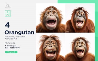 Orangutan funny Animal head peeking on white background Set